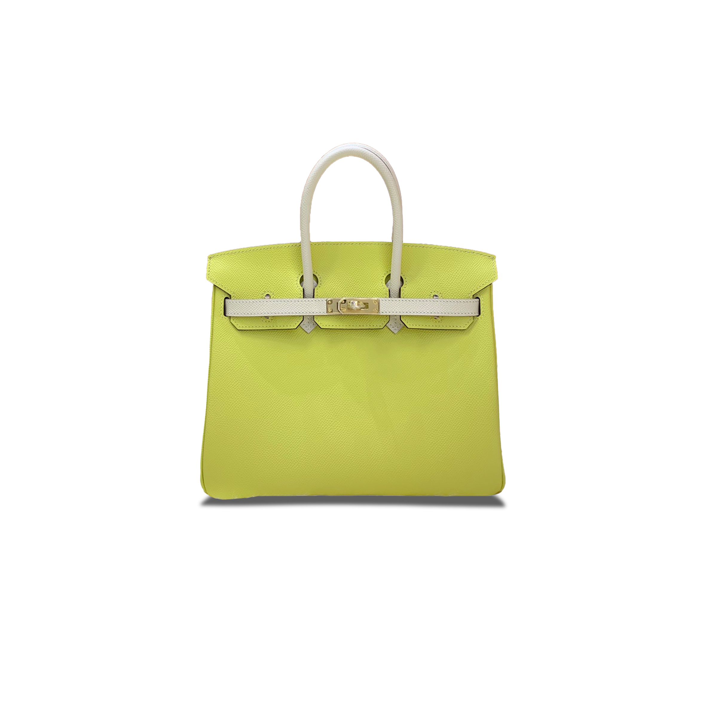 HERMES BIRKIN 25 TOGO LEATHER LEMON YELLOW MILKSHAKE WHITE GOLD BUCKLE 295096399634 (25*20*13cm)